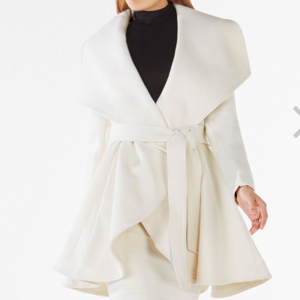 BCBG maxazria white wool draped coat
